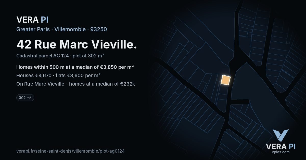 42 Rue Marc Vieville, Villemomble at night – the plot lit, the parcels around coloured by the prices near them