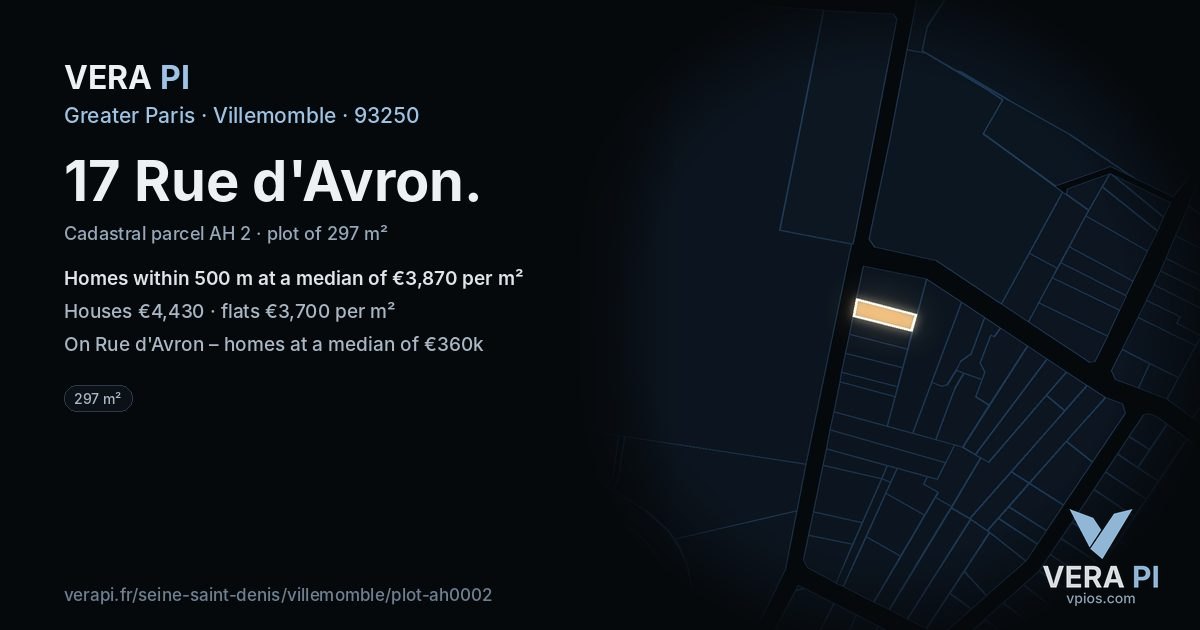 17 Rue d'Avron, Villemomble at night – the plot lit, the parcels around coloured by the prices near them