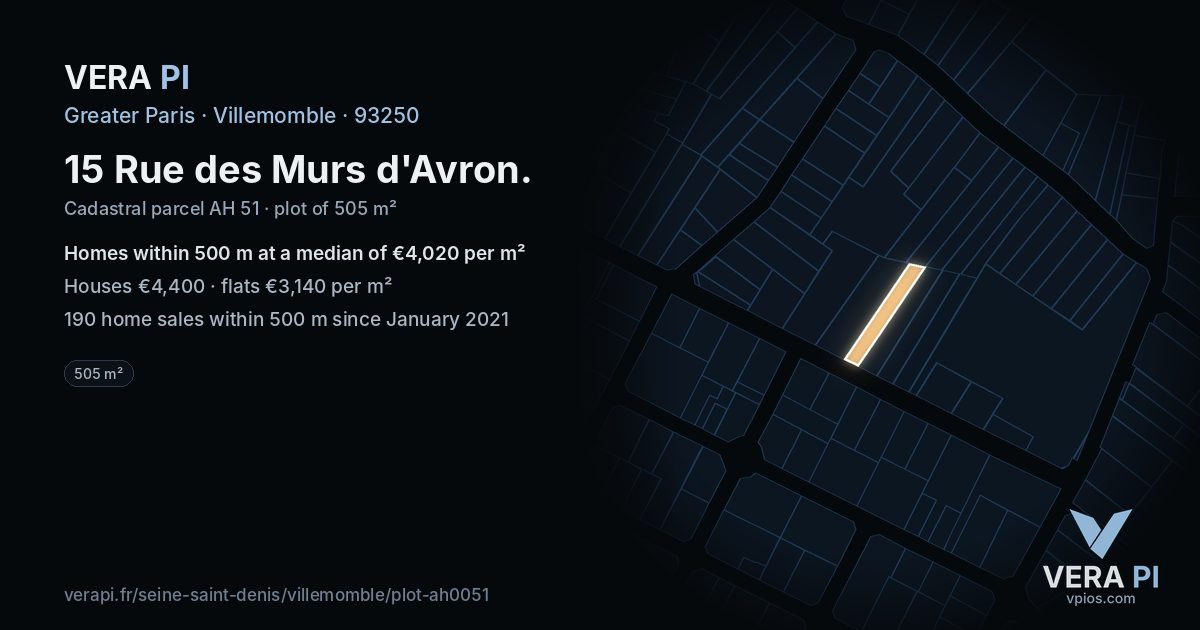 15 Rue des Murs d'Avron, Villemomble at night – the plot lit, the parcels around coloured by the prices near them