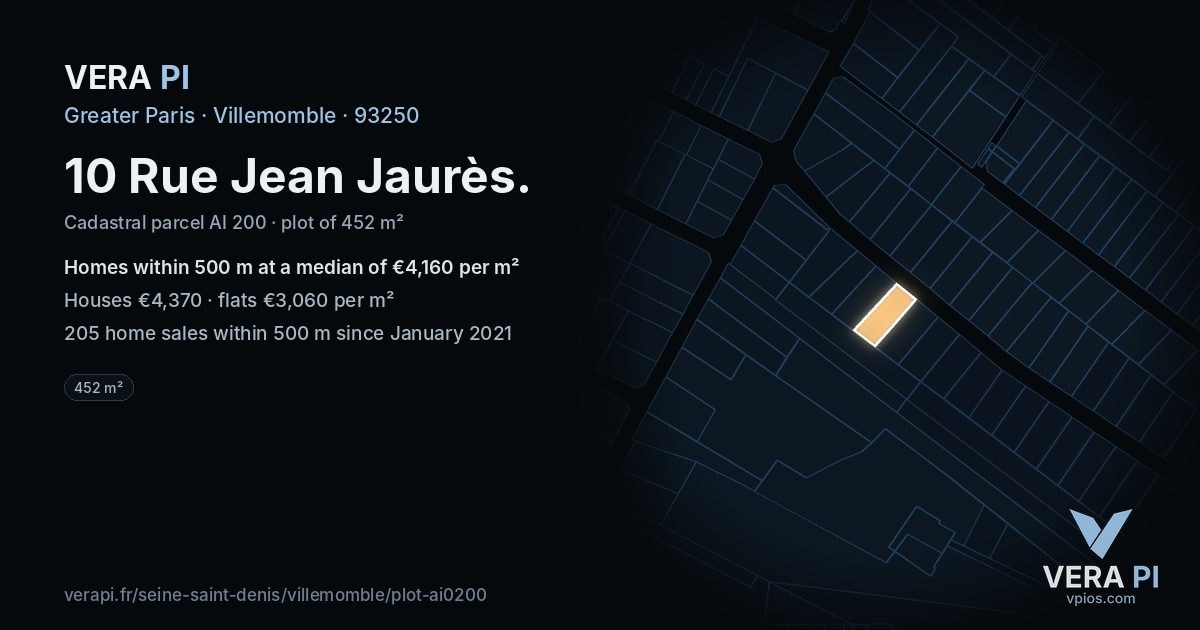 10 Rue Jean Jaurès, Villemomble at night – the plot lit, the parcels around coloured by the prices near them