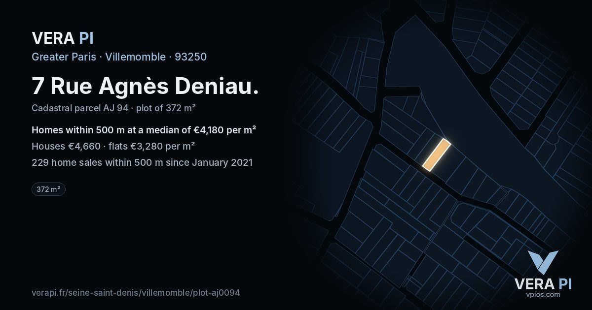 7 Rue Agnès Deniau, Villemomble at night – the plot lit, the parcels around coloured by the prices near them