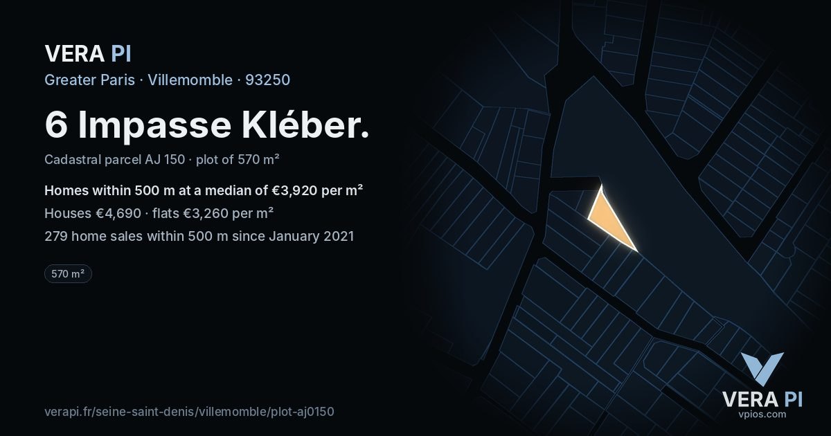 6 Impasse Kléber, Villemomble at night – the plot lit, the parcels around coloured by the prices near them