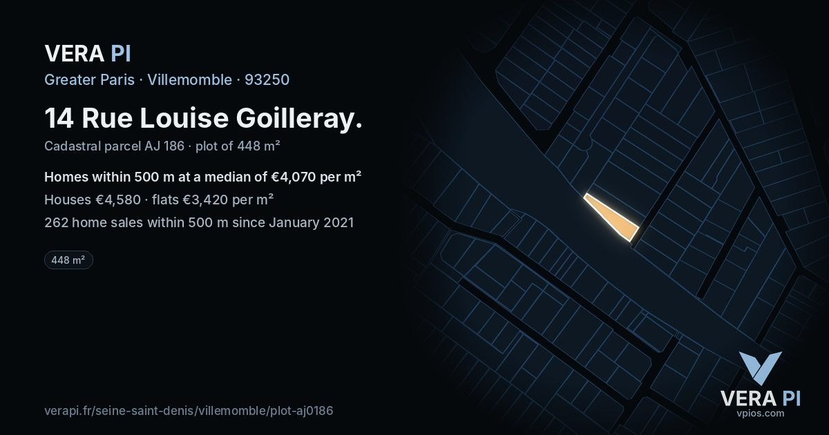 14 Rue Louise Goilleray, Villemomble at night – the plot lit, the parcels around coloured by the prices near them