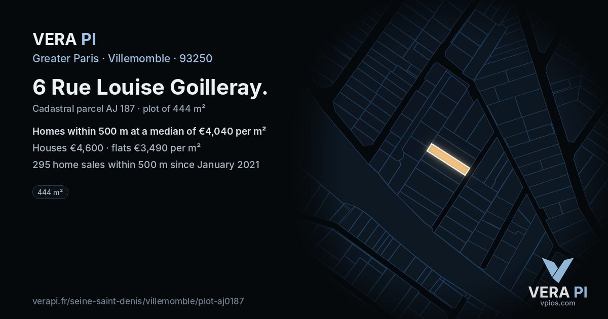 6 Rue Louise Goilleray, Villemomble at night – the plot lit, the parcels around coloured by the prices near them