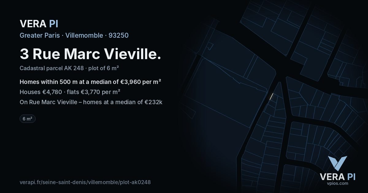 3 Rue Marc Vieville, Villemomble at night – the plot lit, the parcels around coloured by the prices near them