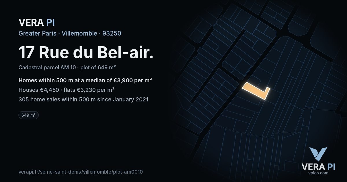 17 Rue du Bel-air, Villemomble at night – the plot lit, the parcels around coloured by the prices near them
