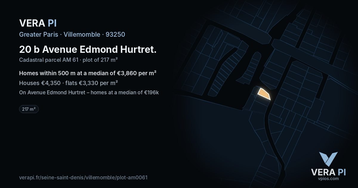 20 b Avenue Edmond Hurtret, Villemomble at night – the plot lit, the parcels around coloured by the prices near them