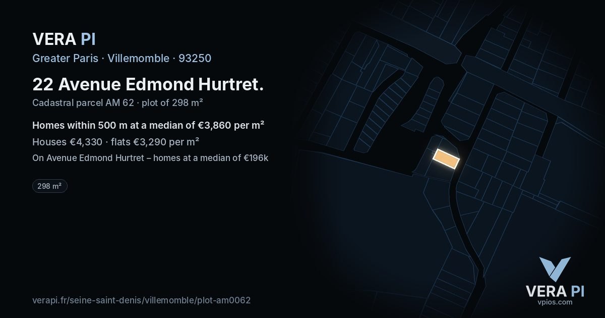 22 Avenue Edmond Hurtret, Villemomble at night – the plot lit, the parcels around coloured by the prices near them