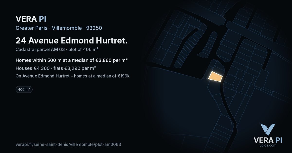 24 Avenue Edmond Hurtret, Villemomble at night – the plot lit, the parcels around coloured by the prices near them