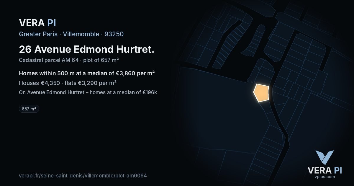 26 Avenue Edmond Hurtret, Villemomble at night – the plot lit, the parcels around coloured by the prices near them
