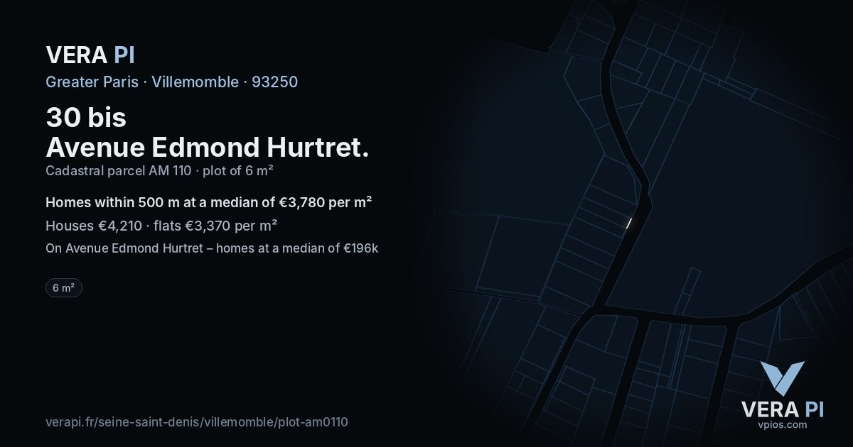 30 bis Avenue Edmond Hurtret, Villemomble at night – the plot lit, the parcels around coloured by the prices near them