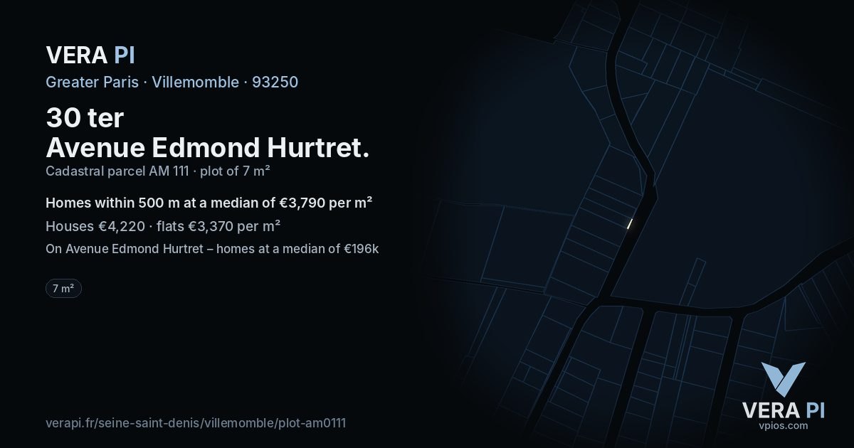 30 ter Avenue Edmond Hurtret, Villemomble at night – the plot lit, the parcels around coloured by the prices near them