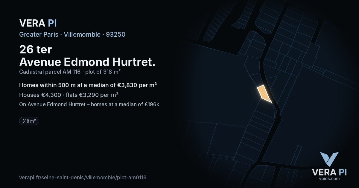 26 ter Avenue Edmond Hurtret, Villemomble at night – the plot lit, the parcels around coloured by the prices near them