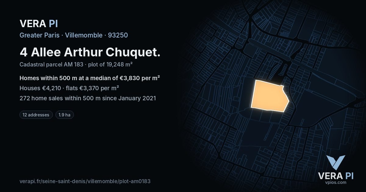 4 Allee Arthur Chuquet, Villemomble at night – the plot lit, the parcels around coloured by the prices near them