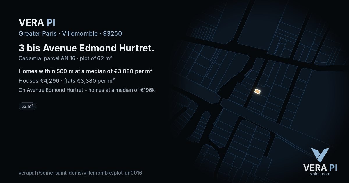3 bis Avenue Edmond Hurtret, Villemomble at night – the plot lit, the parcels around coloured by the prices near them