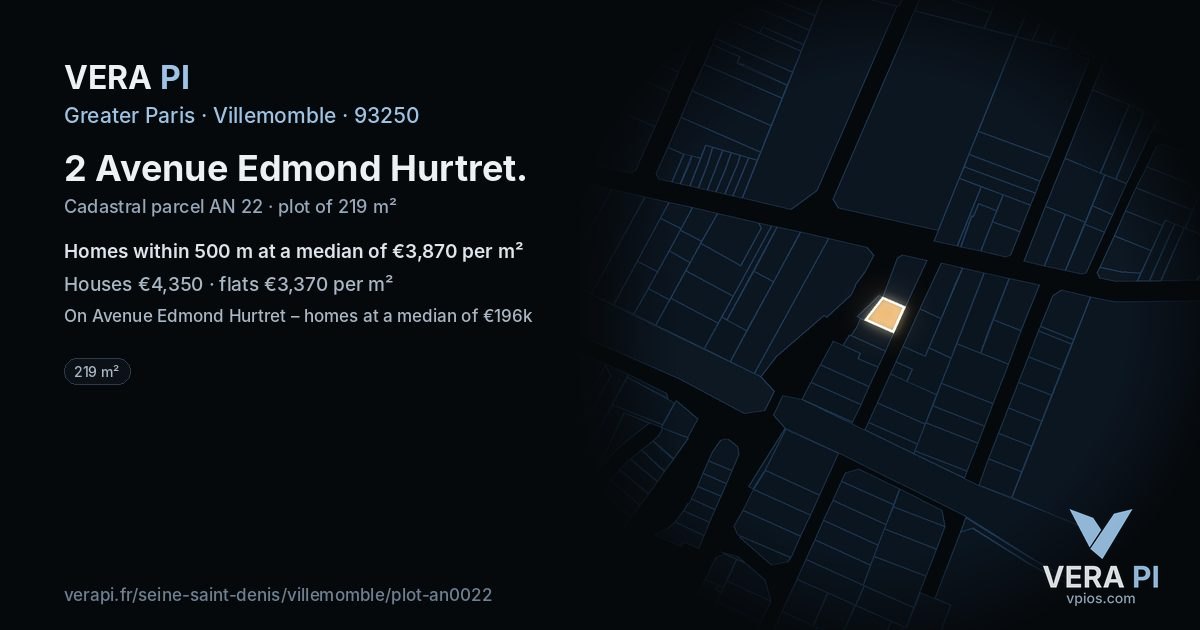 2 Avenue Edmond Hurtret, Villemomble at night – the plot lit, the parcels around coloured by the prices near them