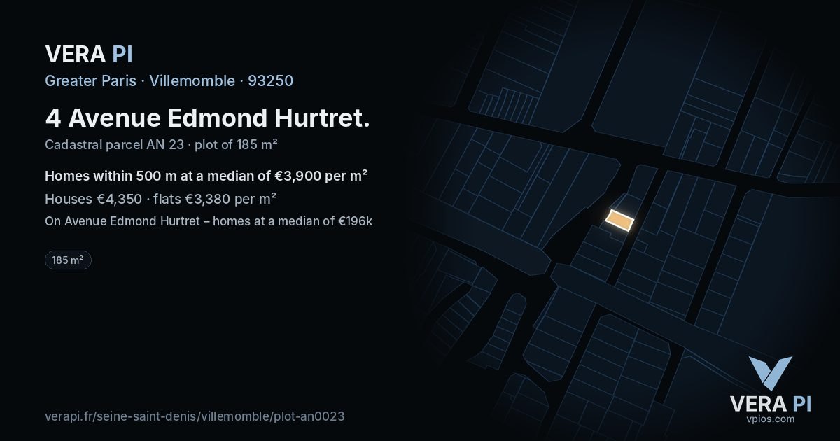 4 Avenue Edmond Hurtret, Villemomble at night – the plot lit, the parcels around coloured by the prices near them
