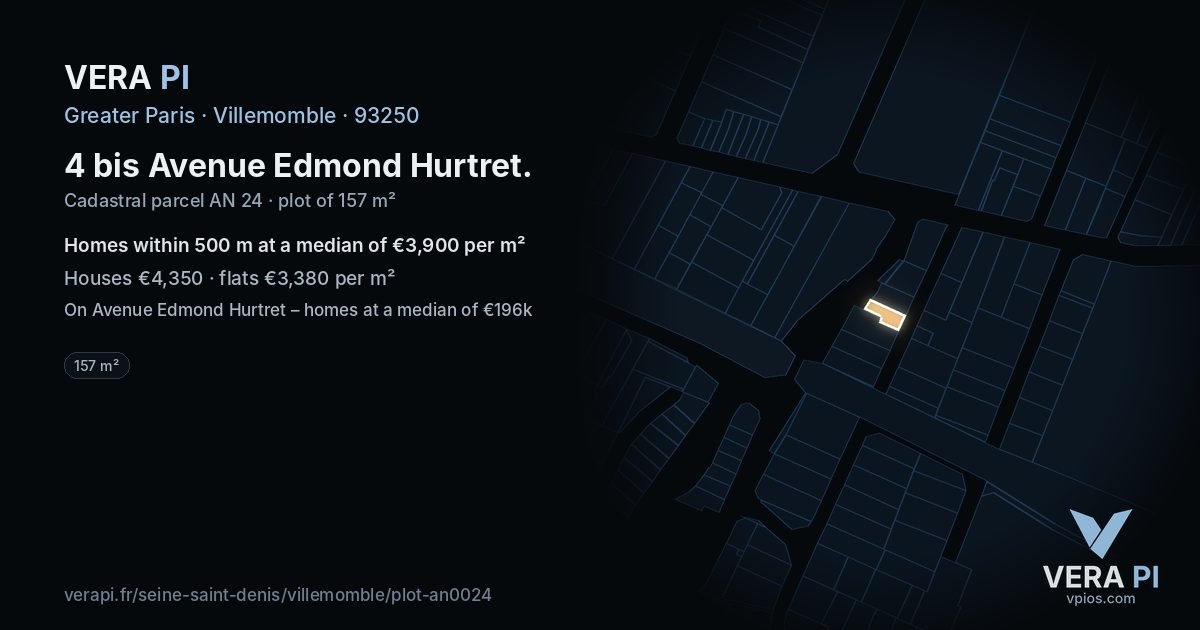 4 bis Avenue Edmond Hurtret, Villemomble at night – the plot lit, the parcels around coloured by the prices near them
