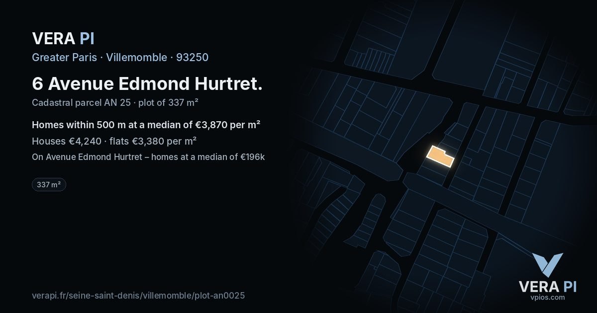 6 Avenue Edmond Hurtret, Villemomble at night – the plot lit, the parcels around coloured by the prices near them