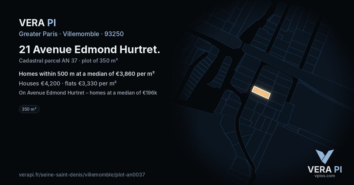 21 Avenue Edmond Hurtret, Villemomble at night – the plot lit, the parcels around coloured by the prices near them