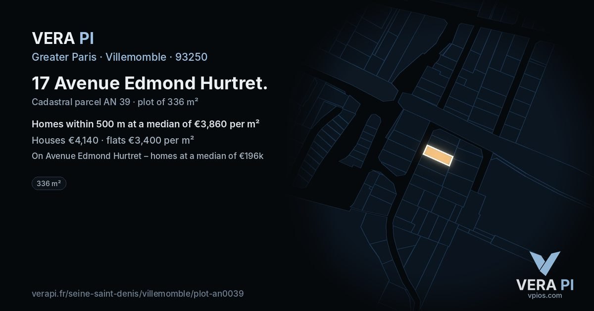 17 Avenue Edmond Hurtret, Villemomble at night – the plot lit, the parcels around coloured by the prices near them