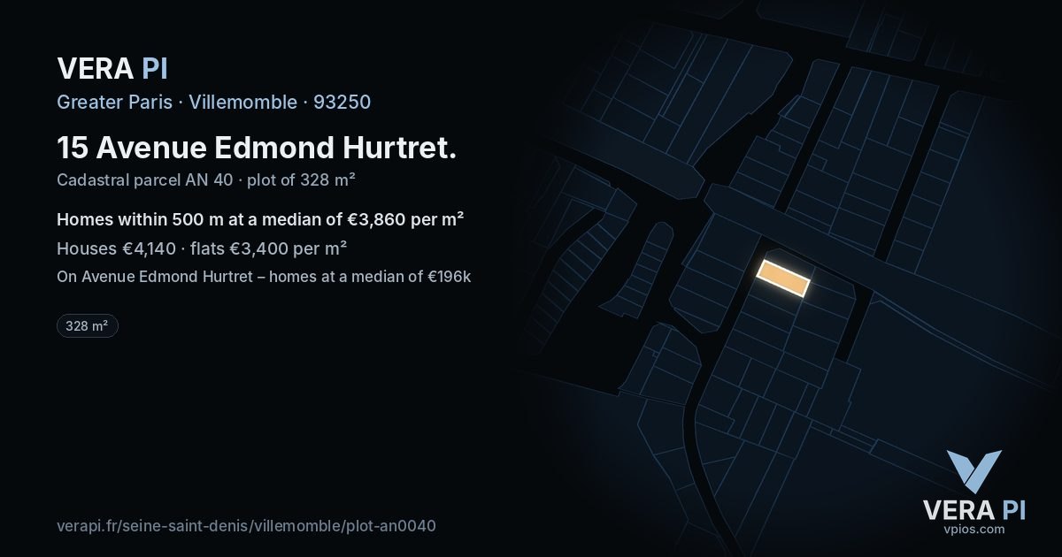 15 Avenue Edmond Hurtret, Villemomble at night – the plot lit, the parcels around coloured by the prices near them