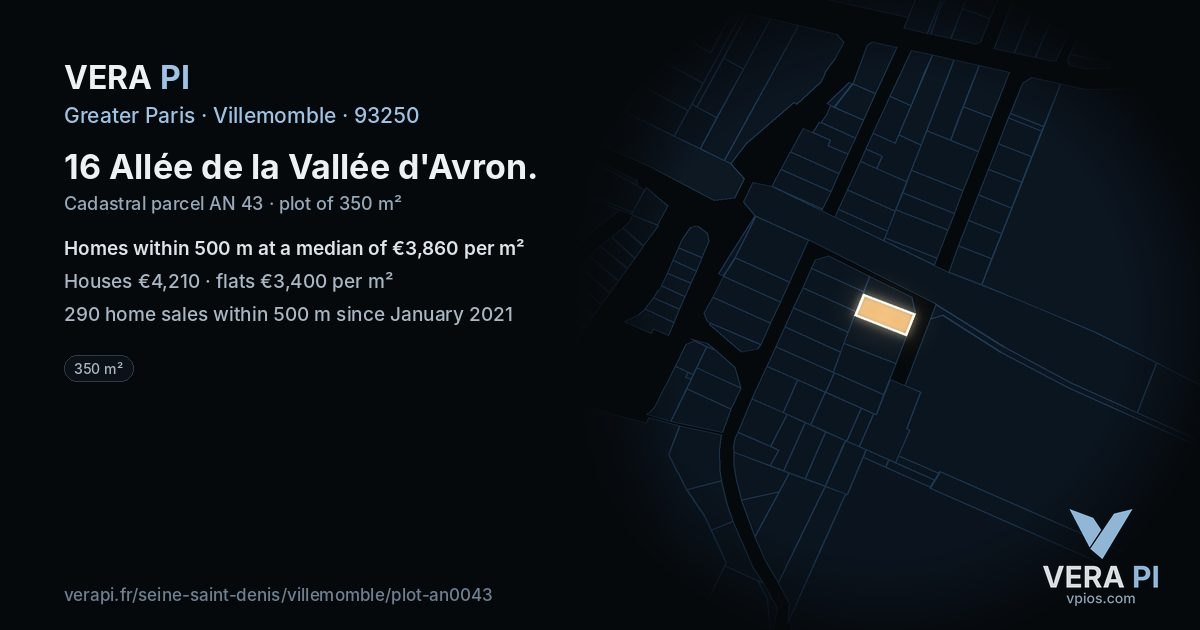 16 Allée de la Vallée d'Avron, Villemomble at night – the plot lit, the parcels around coloured by the prices near them