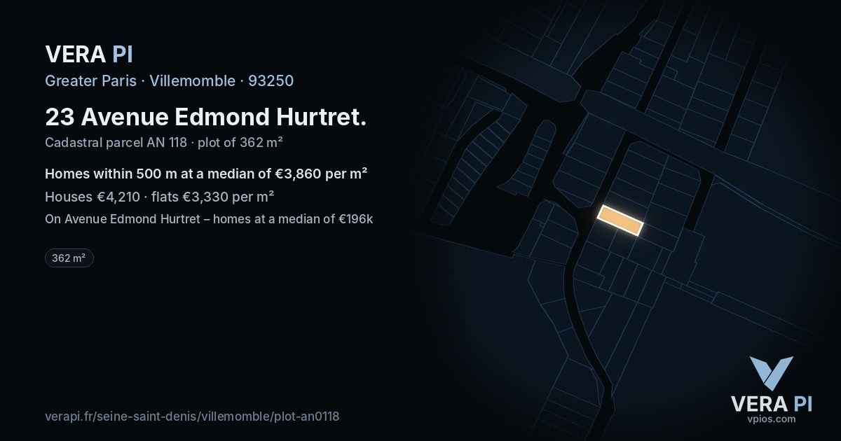23 Avenue Edmond Hurtret, Villemomble at night – the plot lit, the parcels around coloured by the prices near them