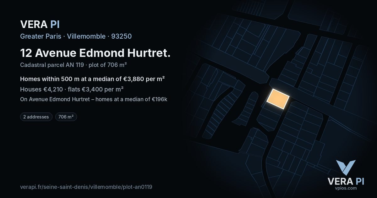 12 Avenue Edmond Hurtret, Villemomble at night – the plot lit, the parcels around coloured by the prices near them