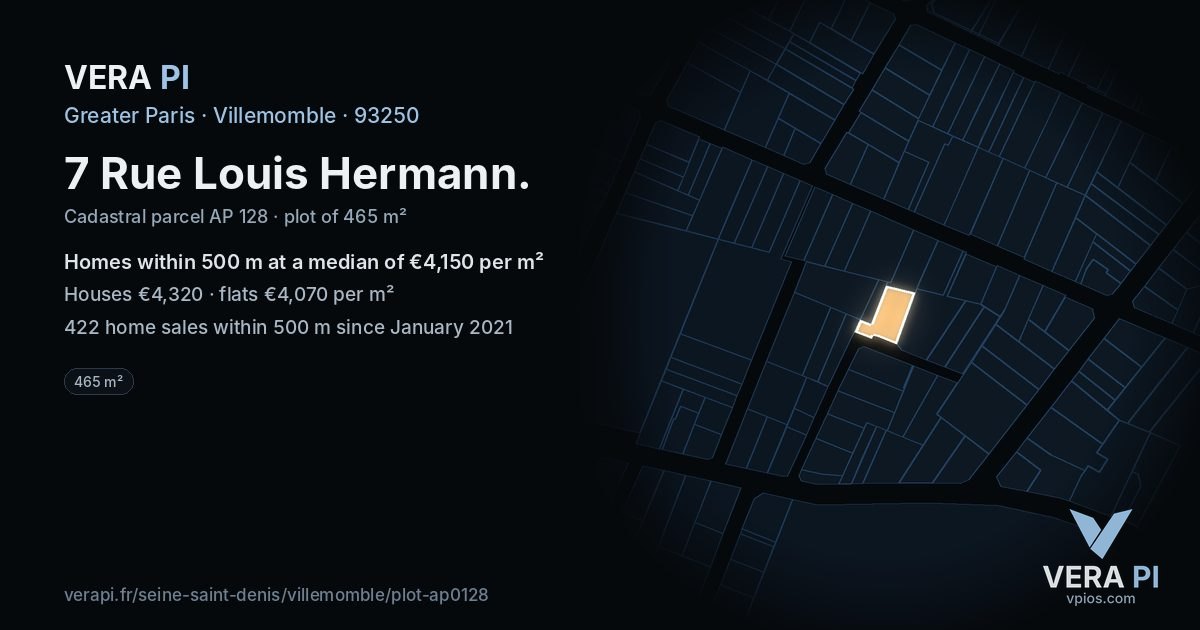 7 Rue Louis Hermann, Villemomble at night – the plot lit, the parcels around coloured by the prices near them