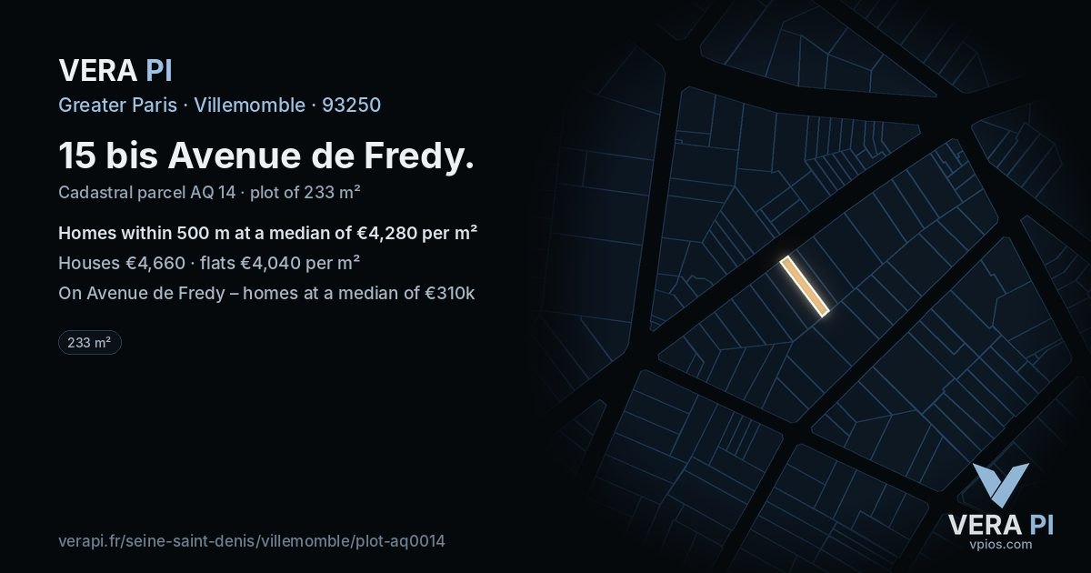 15 bis Avenue de Fredy, Villemomble at night – the plot lit, the parcels around coloured by the prices near them