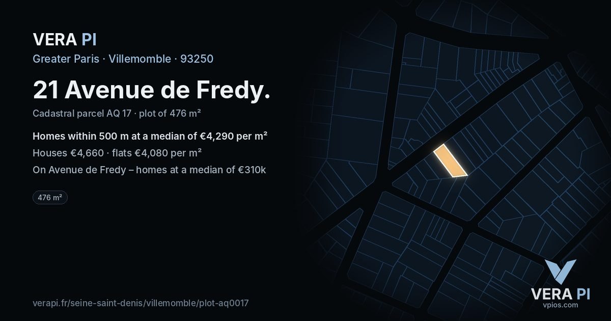 21 Avenue de Fredy, Villemomble at night – the plot lit, the parcels around coloured by the prices near them