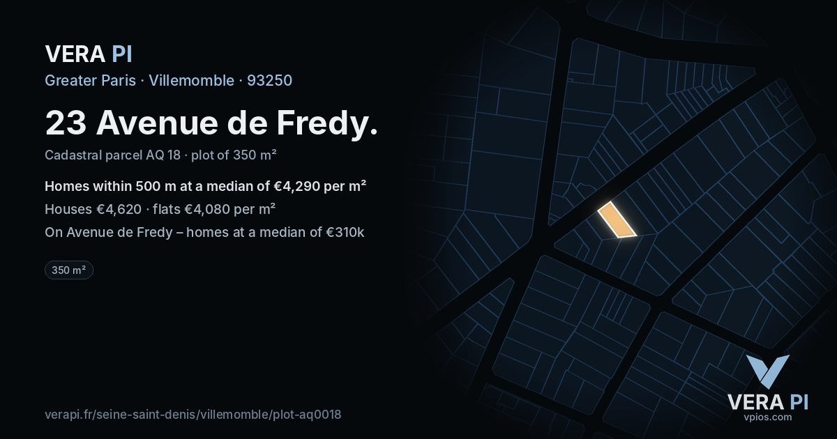 23 Avenue de Fredy, Villemomble at night – the plot lit, the parcels around coloured by the prices near them