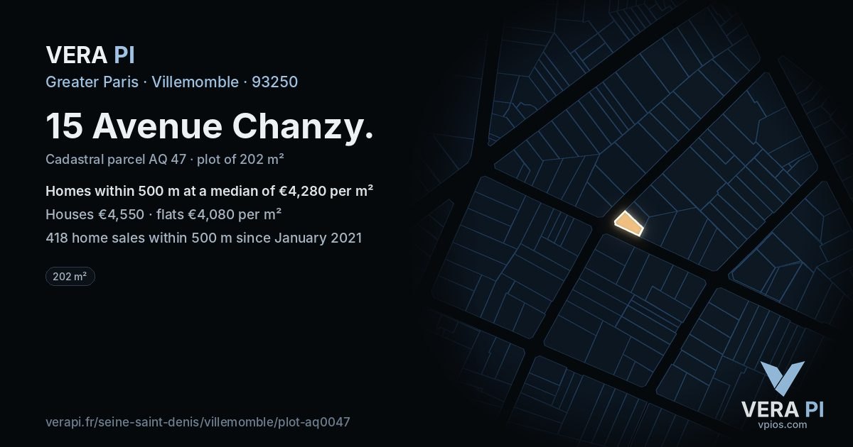 15 Avenue Chanzy, Villemomble at night – the plot lit, the parcels around coloured by the prices near them