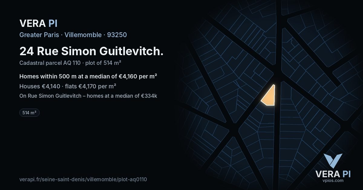 24 Rue Simon Guitlevitch, Villemomble at night – the plot lit, the parcels around coloured by the prices near them