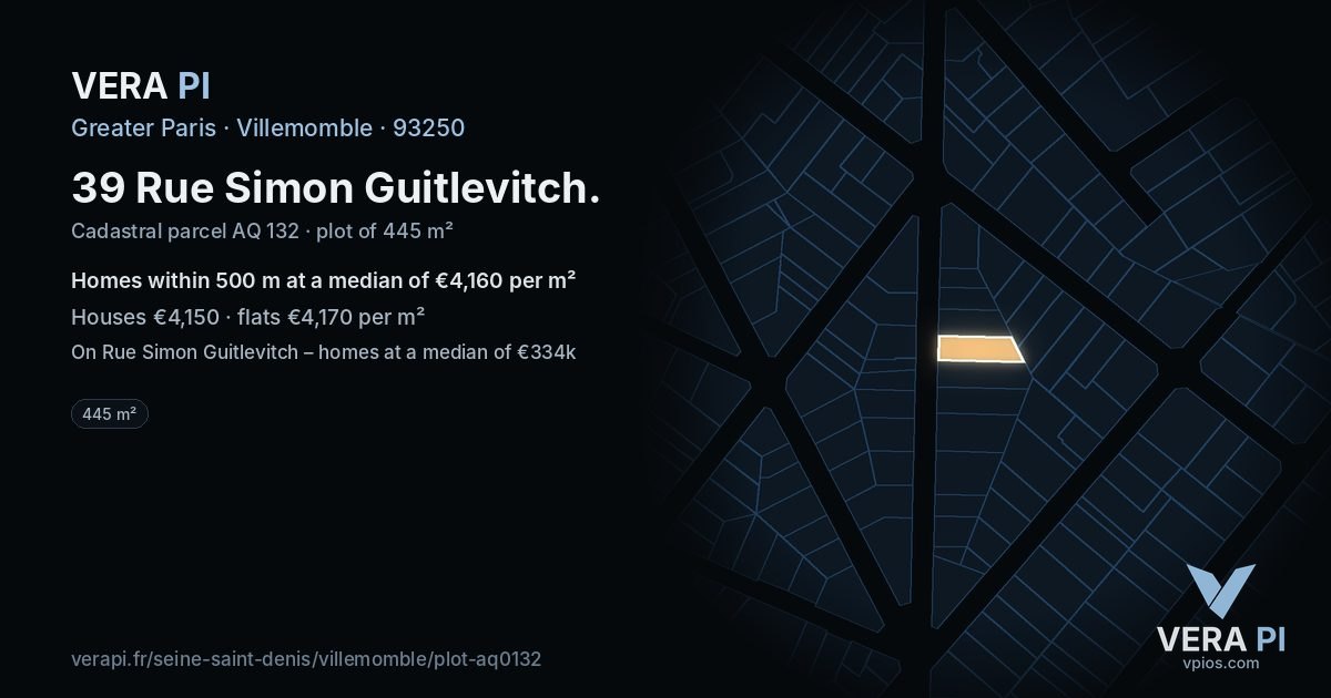 39 Rue Simon Guitlevitch, Villemomble at night – the plot lit, the parcels around coloured by the prices near them
