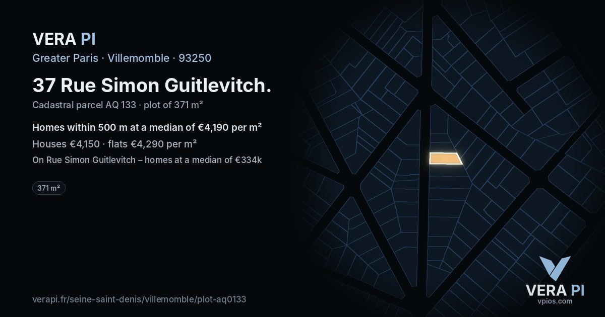 37 Rue Simon Guitlevitch, Villemomble at night – the plot lit, the parcels around coloured by the prices near them