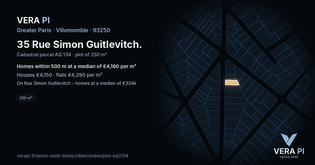 35 Rue Simon Guitlevitch, Villemomble at night – the plot lit, the parcels around coloured by the prices near them