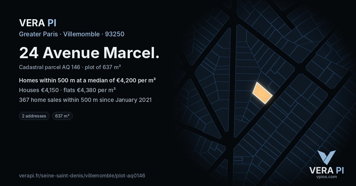24 Avenue Marcel, Villemomble at night – the plot lit, the parcels around coloured by the prices near them