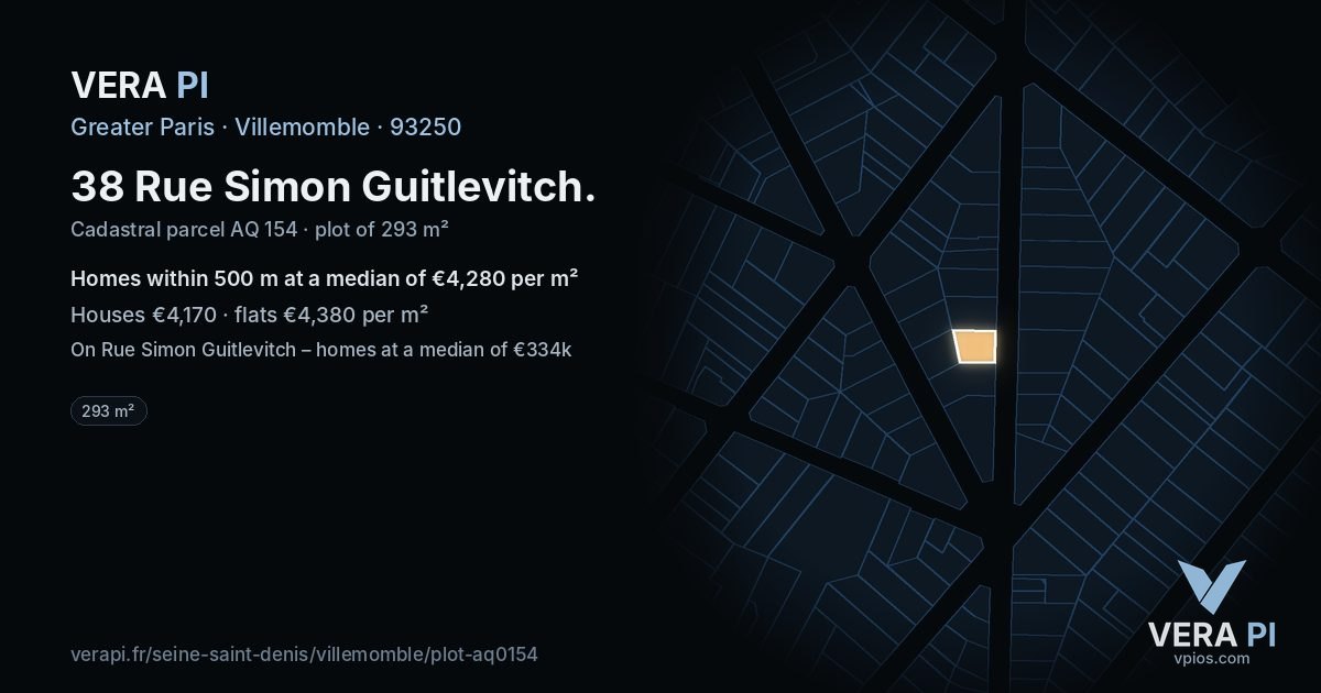 38 Rue Simon Guitlevitch, Villemomble at night – the plot lit, the parcels around coloured by the prices near them