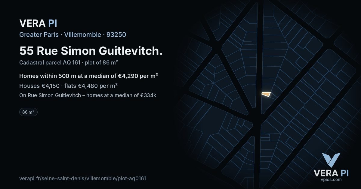 55 Rue Simon Guitlevitch, Villemomble at night – the plot lit, the parcels around coloured by the prices near them