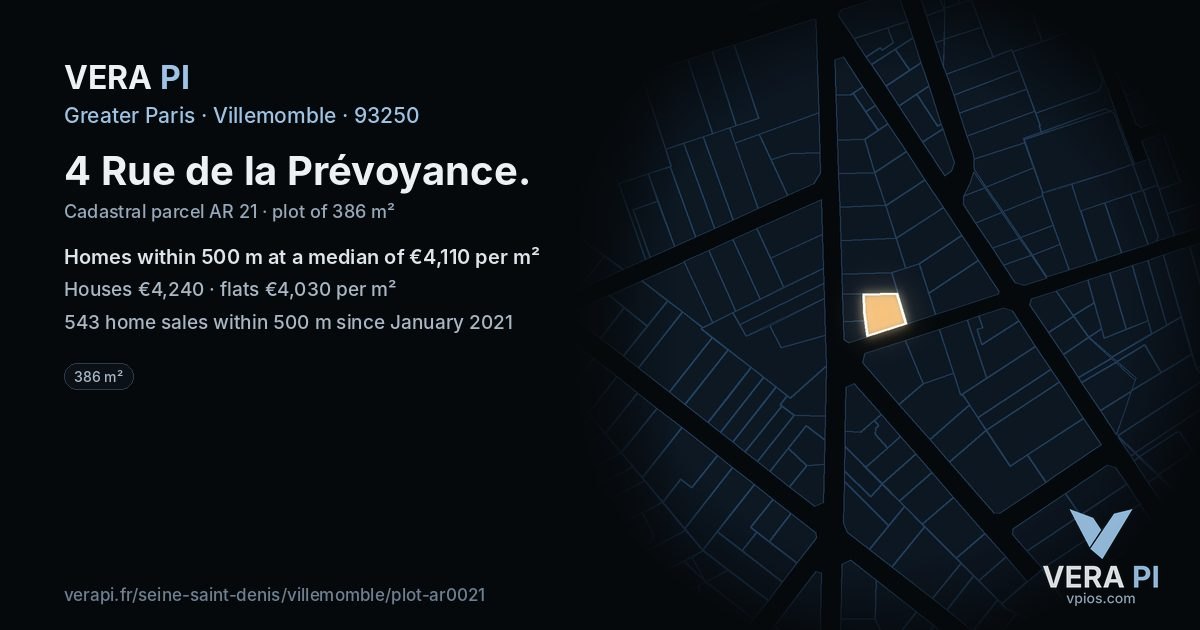 4 Rue de la Prévoyance, Villemomble at night – the plot lit, the parcels around coloured by the prices near them