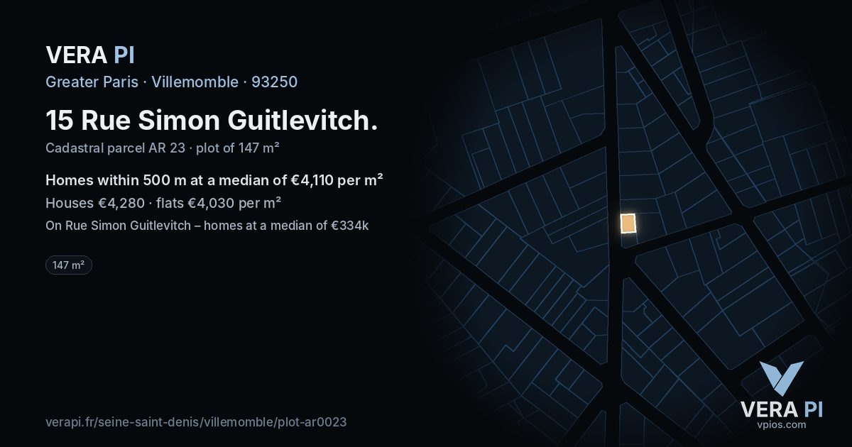 15 Rue Simon Guitlevitch, Villemomble at night – the plot lit, the parcels around coloured by the prices near them