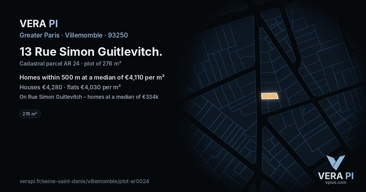 13 Rue Simon Guitlevitch, Villemomble at night – the plot lit, the parcels around coloured by the prices near them