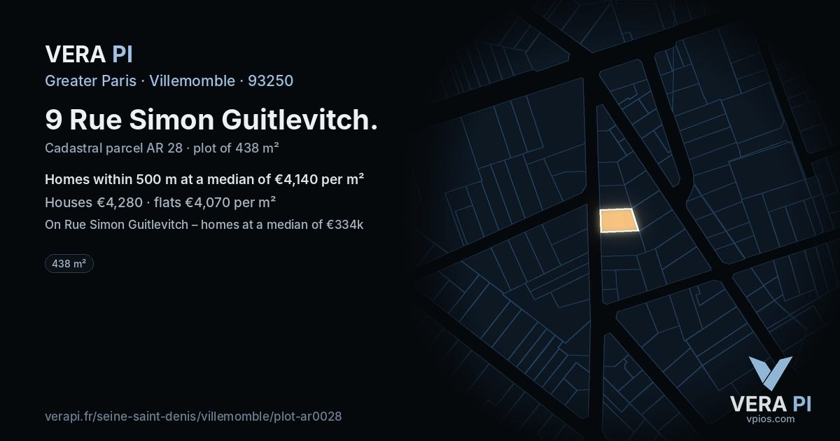 9 Rue Simon Guitlevitch, Villemomble at night – the plot lit, the parcels around coloured by the prices near them