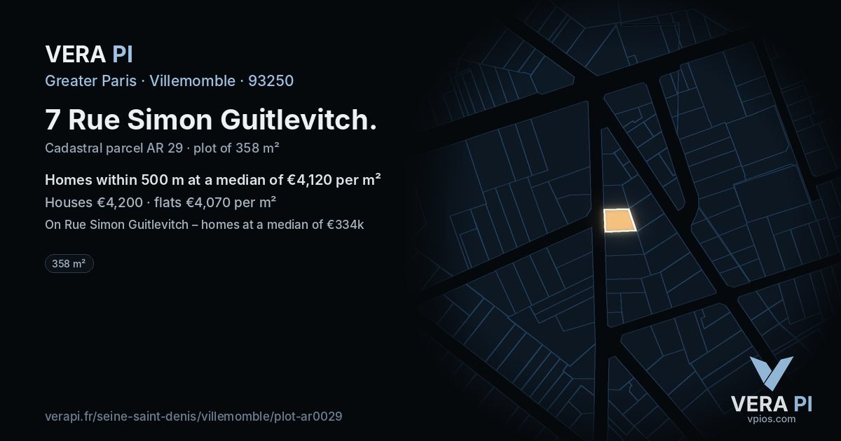 7 Rue Simon Guitlevitch, Villemomble at night – the plot lit, the parcels around coloured by the prices near them