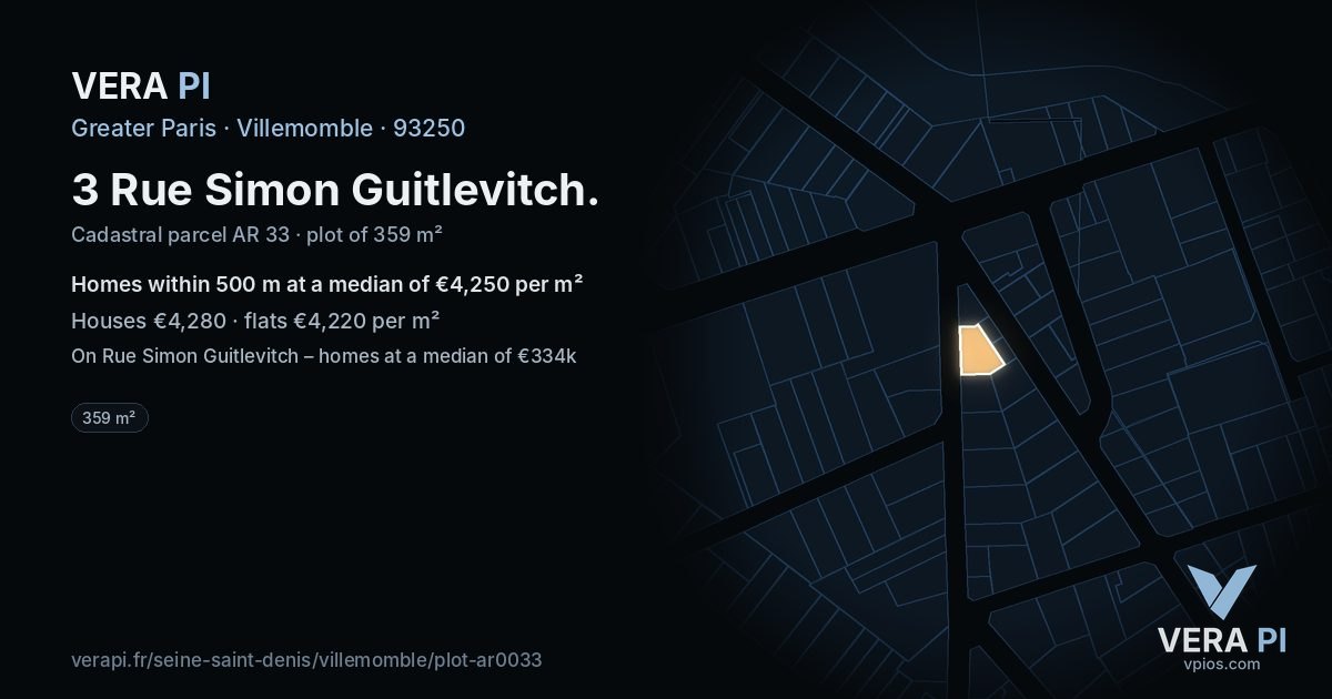 3 Rue Simon Guitlevitch, Villemomble at night – the plot lit, the parcels around coloured by the prices near them