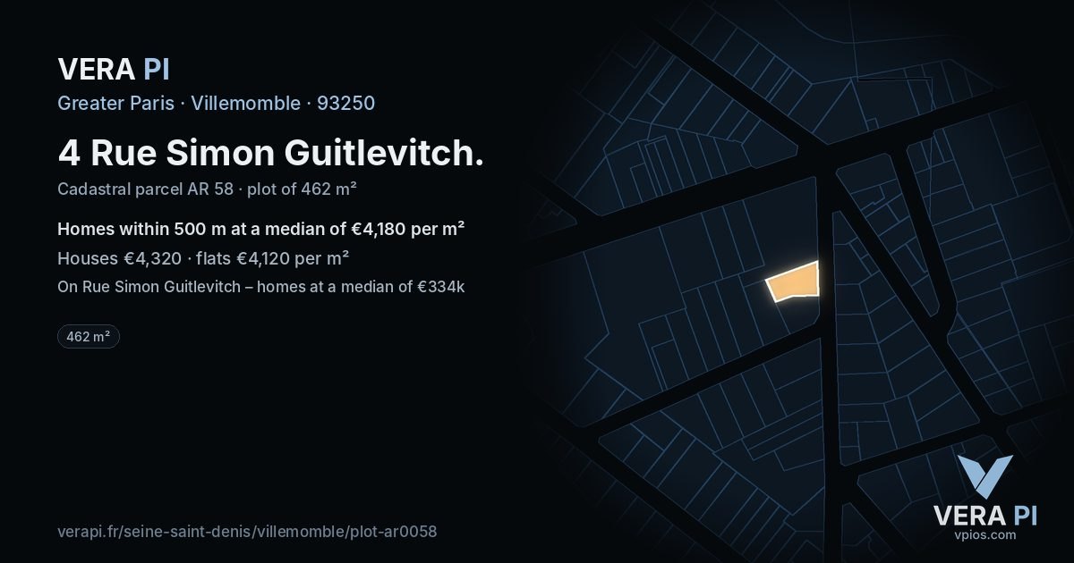 4 Rue Simon Guitlevitch, Villemomble at night – the plot lit, the parcels around coloured by the prices near them