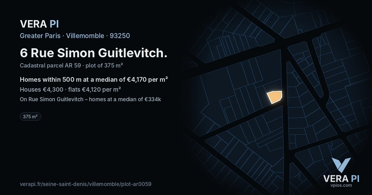 6 Rue Simon Guitlevitch, Villemomble at night – the plot lit, the parcels around coloured by the prices near them