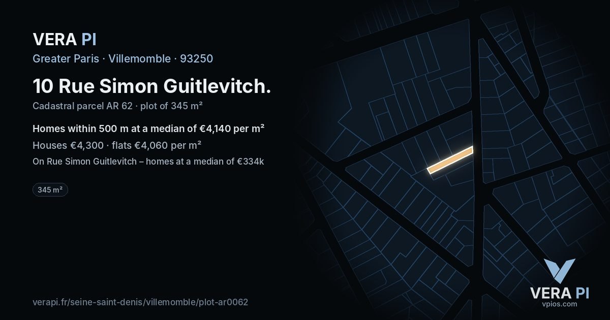 10 Rue Simon Guitlevitch, Villemomble at night – the plot lit, the parcels around coloured by the prices near them